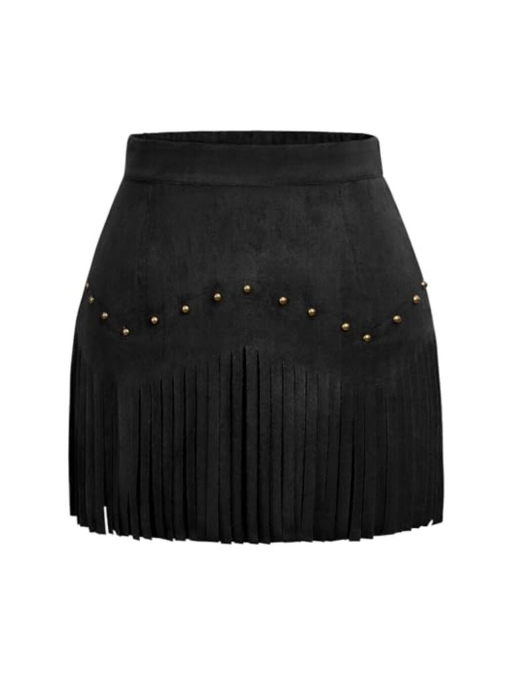 Faux Suede Fringe Mini Skirt High Rise A-Line Western Cowgirl
